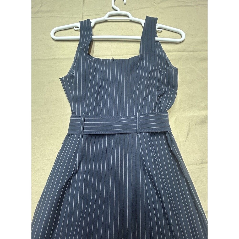 ⁠Banana Republic Navy Pinstripe Maxi Dress 4 Tall Belted Sleeveless Slit⁠ - Picture 9 of 12